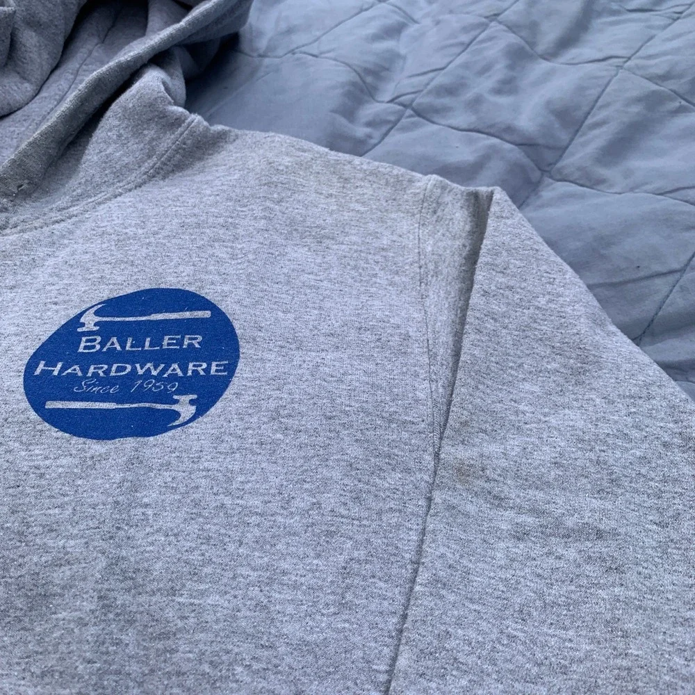 Gildan "Baller Hardware" logo hoodie sweatshirt in gray - size small mens - Picture 4 of 6